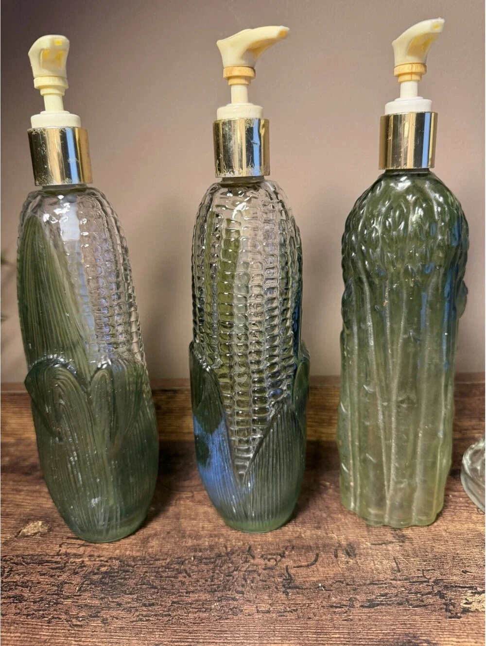 Avon Vintage Refillable Glass Soap Dispensers 4-Pack Green/Clear 10 in